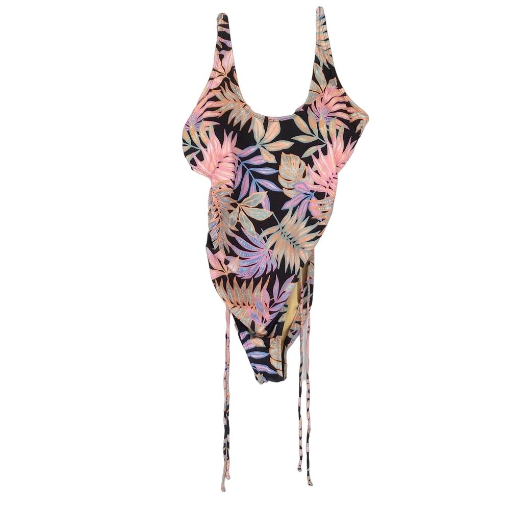 New HURLEY Swimsuit XL Tropical Ruched Tie-Bow Adjust-Strap Removable-Pads Lined